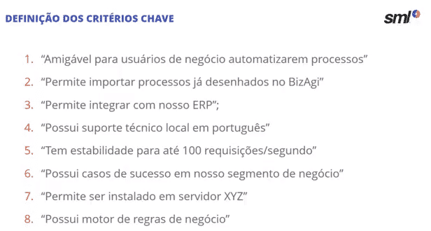 Critérios chave