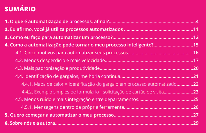 Sumário E-book Automatização de processos