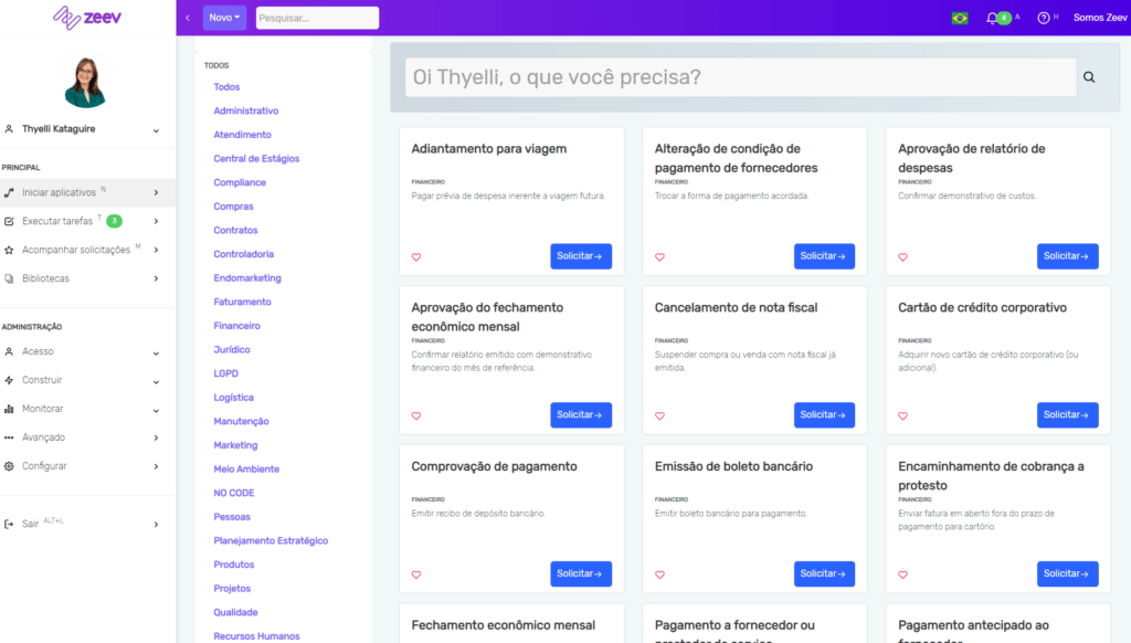 Imagem da tela de iniciação de aplicativos da Zeev