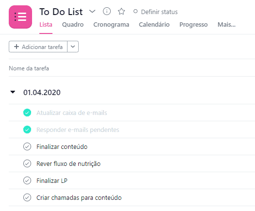 Produtividade e lista de atividades do dia