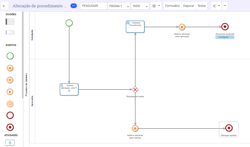 Alteração de procedimento da qualidade usando Zeev low-code