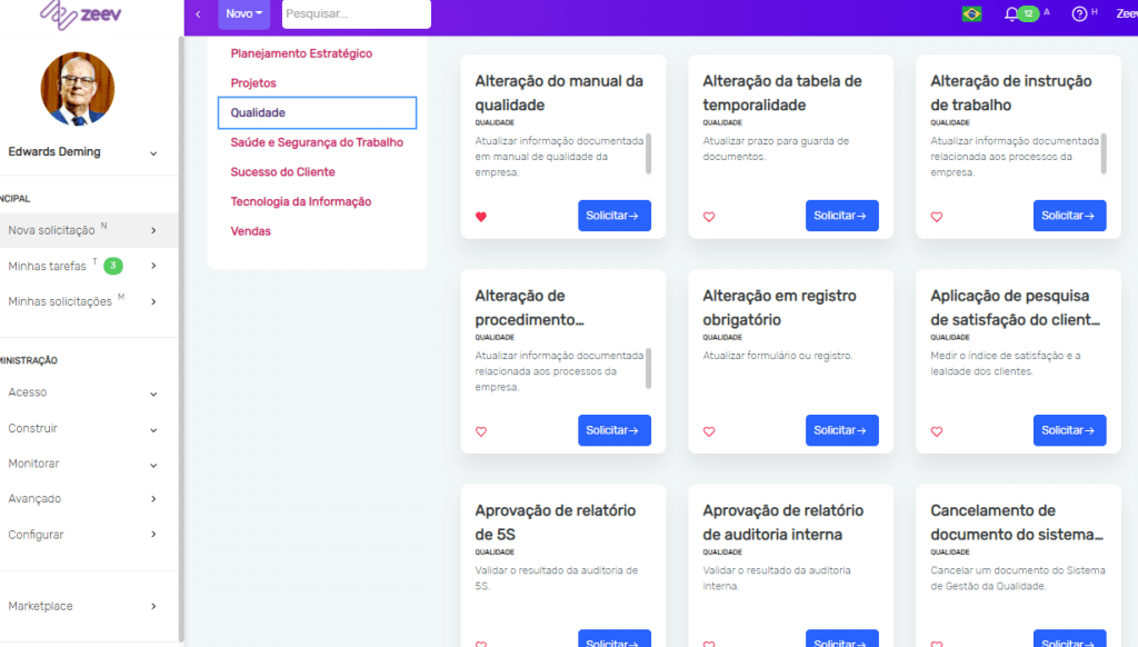 Exemplos de aplicativos do Zeev para area de qualidade