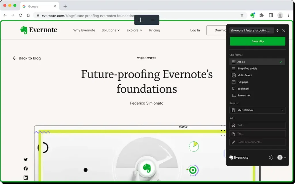 Tela do Evernote