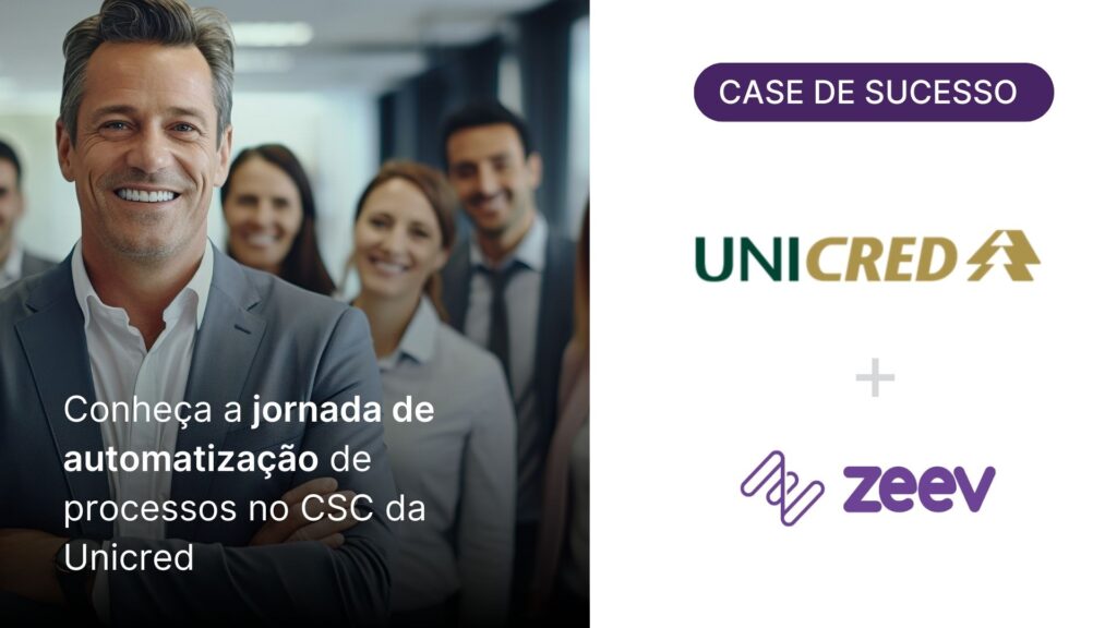 homens e mulheres vestindo roupa social em ambiente de trabalho em uma divulgação de case de sucesso unicred e Zeev