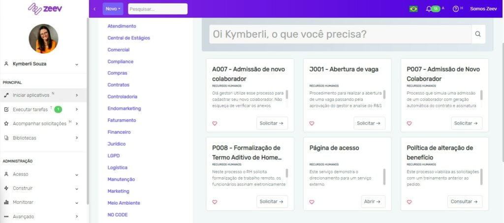 Print do Zeev processos de RH automatizados