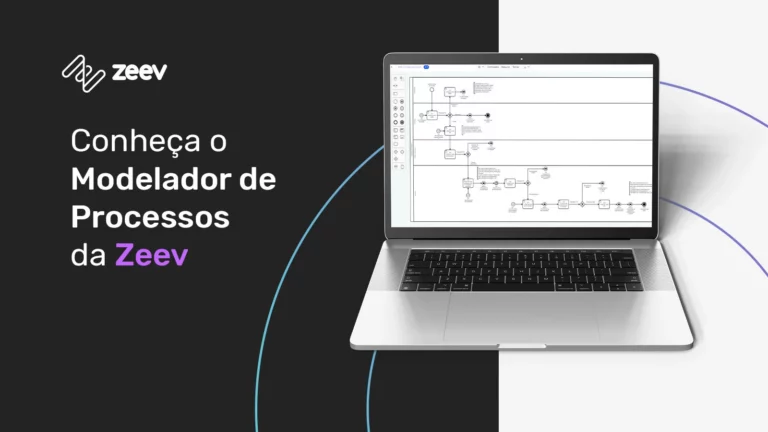 imagem ilustrativa de um notebook mostrando na tela como é o modelador de processos da plataforma zeev que automatiza workflows low-code