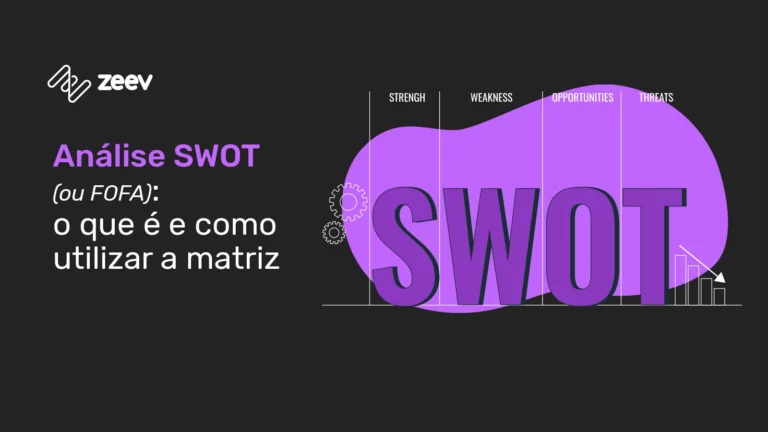 imagem ilustrativa na cor roxo zeev explicando como utilizar a matriz análise de swot