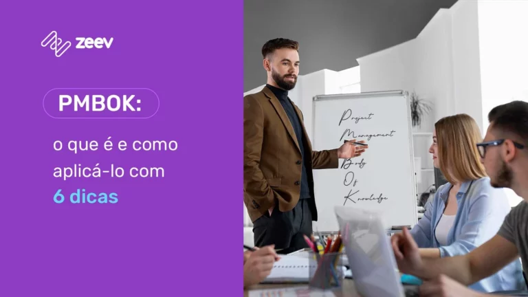 imagem ilustrativa de um empresário explicando o que é PMBOK (Project Management body of Knowledge) com dicas e instruções de como aplica-lo