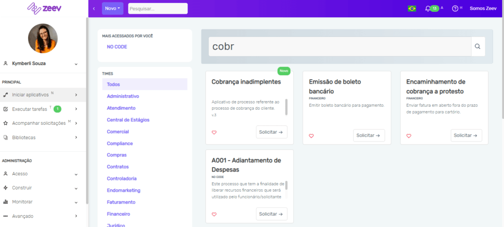 Imagem da interface do Zeev