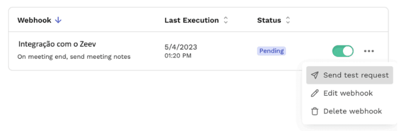 testar o fluxo no ReadAI, ele aciona o Webhook do N8N enviando
um JSON com dados fictícios.